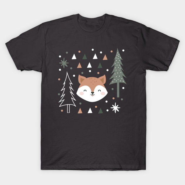 Cute Fox in the Forest Green and Grey T-Shirt by Just a Cute World